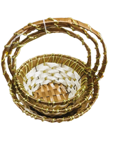 Load image into Gallery viewer, Set of 3 x Brown/Cream Round Small Baskets with Gold Foil Lining (3 sizes)
