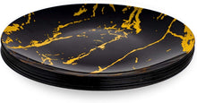 Load image into Gallery viewer, 9" Round Black/Gold Marble Effect Reusable Plates (Pack of 10)