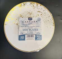 Load image into Gallery viewer, 8" Round Sparkle White/Gold Reusable Plates (Pack of 10)
