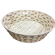 Load image into Gallery viewer, Cream Woven Round Tray Basket with Gold Foil Lining (D35cm)