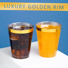 Load image into Gallery viewer, 8oz Reusable Plastic Tumblers Clear Cups with Gold Rim (Pack of 20)