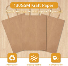 Load image into Gallery viewer, WHOLESALE Pack of 12 x Brown Paper Bags for Gifts, Food & Sweets, Strong Carrier Bags with Twisted Handles for Kid Parties, Weddings, 27x21x11cm