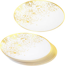 Load image into Gallery viewer, 8" Round Sparkle White/Gold Reusable Plates (Pack of 10)