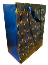 Load image into Gallery viewer, Blue/Gold Print Large Gift Bags 32x26x15cm (Pack of 12 bags)