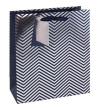 Load image into Gallery viewer, Medium Navy Blue with Silver Chevrons Gift Bags 25x21x10cm (Pack of 6)