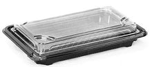 Load image into Gallery viewer, Sushi Rectangle Black Base Trays with Lids 6.9" x 4.7" x 1.2" (Pack of 25pcs)