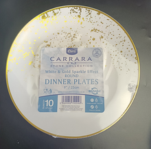 Load image into Gallery viewer, 10" Round Sparkle White/Gold Reusable Plates (Pack of 10)