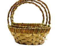 Load image into Gallery viewer, Set of 3 x Brown/Cream Round Small Baskets with Gold Foil Lining (3 sizes)