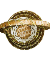 Load image into Gallery viewer, Set of 3 x Brown/Cream Round Small Baskets with Gold Foil Lining (3 sizes)