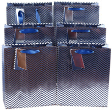Load image into Gallery viewer, Medium Navy Blue with Silver Chevrons Gift Bags 25x21x10cm (Pack of 6)
