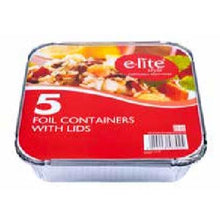 Load image into Gallery viewer, 9" Square Foil Containers with Lids 230x230x50mm (Pack of 5)