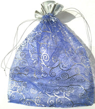 Load image into Gallery viewer, 100 x Blue/Silver Large Organza Bags 22cm x 29cm BULKBUY
