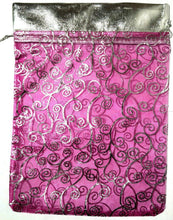Load image into Gallery viewer, 50 x Pink/Silver Large Organza Bags 24cm x 30cm