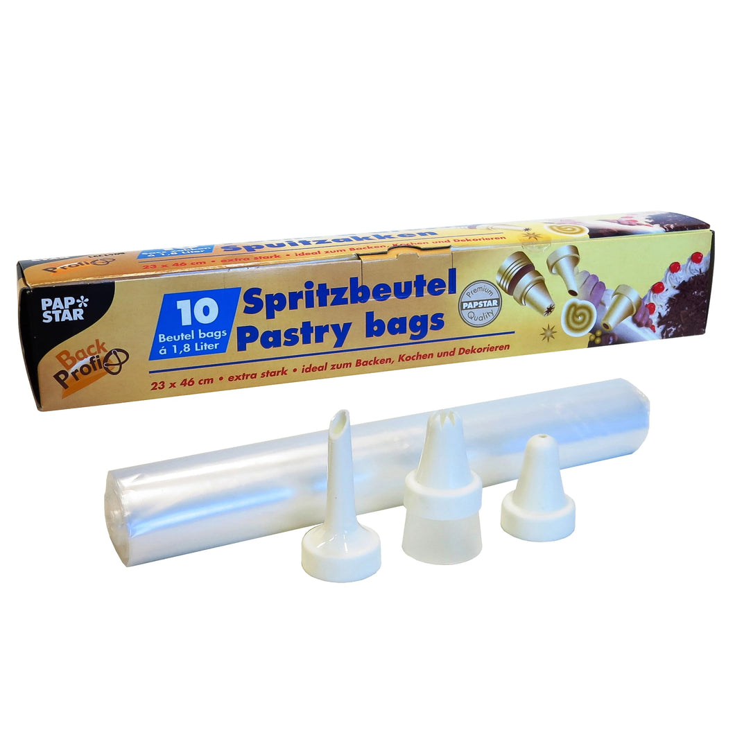 10 x Clear Piping Bags on a Roll with 3 Plastic Nozzles