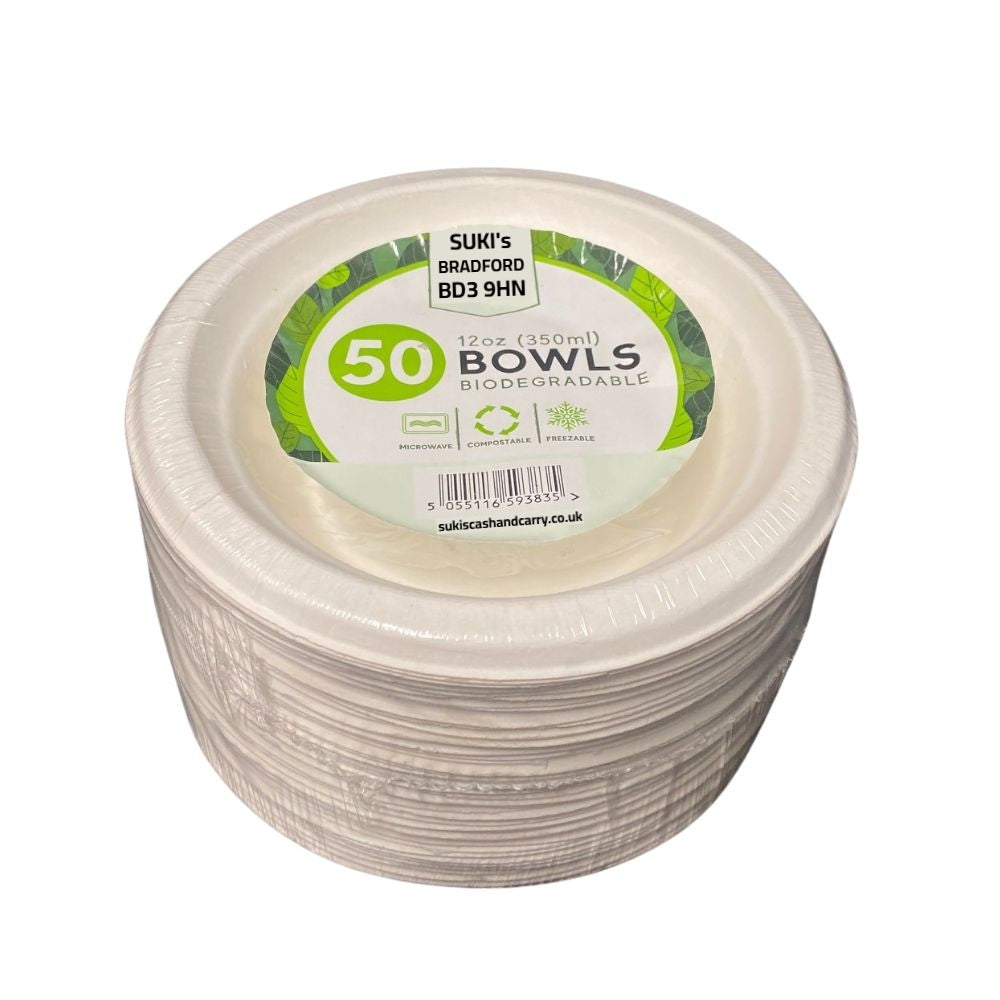 Biodegradable 12oz Bagasse Round Bowls (Pack of 50)