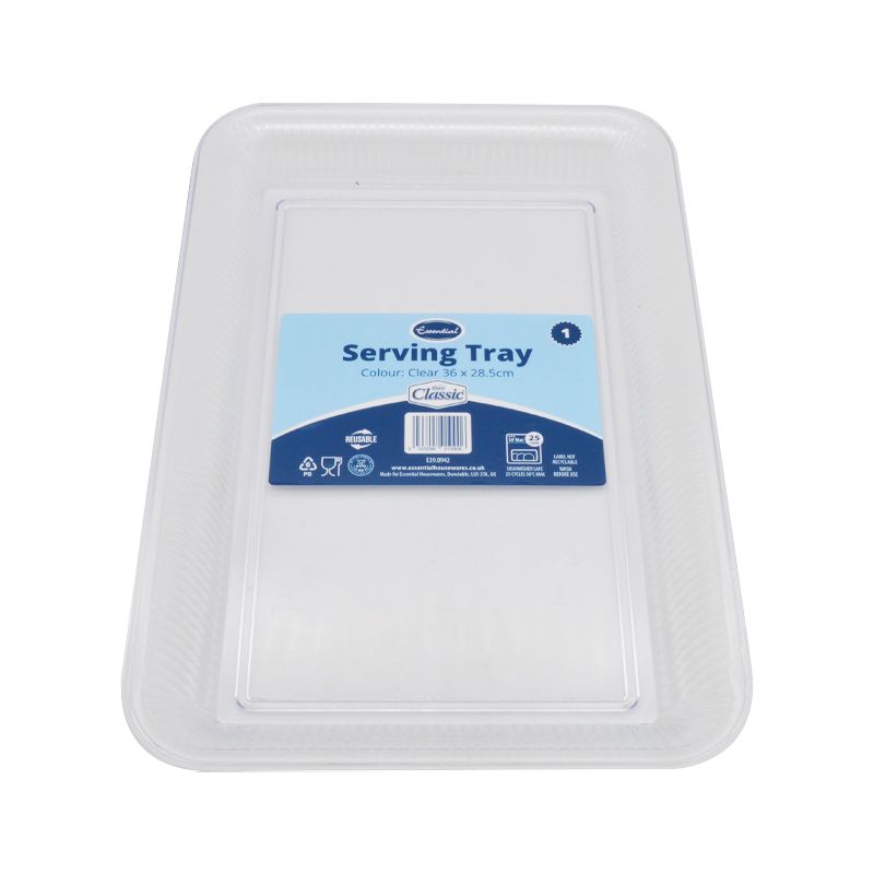 Medium Clear Plastic Rectangle Serving Tray (36cm x 24cm x 3cm)