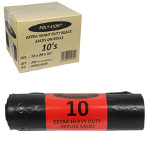 Load image into Gallery viewer, Poly Lion Medium Duty Black Refuse Sacks - 10 on a Roll (20 rolls)
