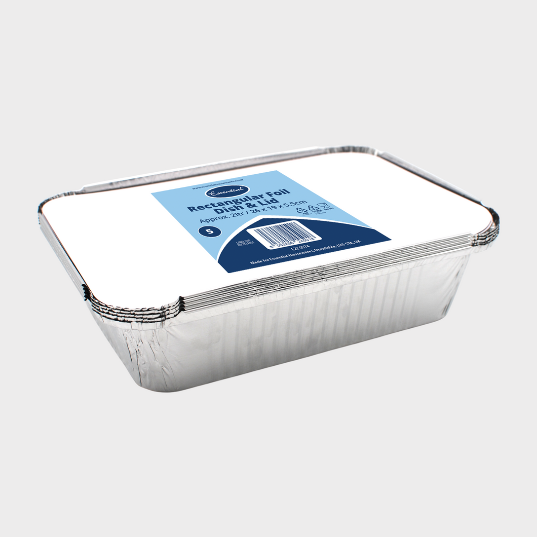 Aluminium 2L Rectangular Foil Dish with Lids 260x190x55mm (Pack of 5)
