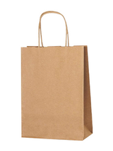Load image into Gallery viewer, WHOLESALE Pack of 12 x Brown Paper Bags for Gifts, Food &amp; Sweets, Strong Carrier Bags with Twisted Handles for Kid Parties, Weddings, 27x21x11cm
