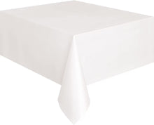 Load image into Gallery viewer, Plastic Rectangle White Table Cover 54&quot; x 108&quot; (1 piece)
