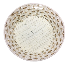 Load image into Gallery viewer, Cream Woven Round Tray Basket with Gold Foil Lining (D35cm)
