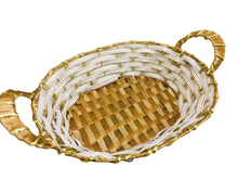 Load image into Gallery viewer, Brown/Light Grey Oval Tray Small Basket with Gold Foil Lining (L30cm)
