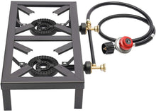 Load image into Gallery viewer, Portable Camping 2 Burner Stove for Outdoor BBQ Cooker Cast Iron Commercial Portable Camping Stove With Regulator Hose Gas Cooker
