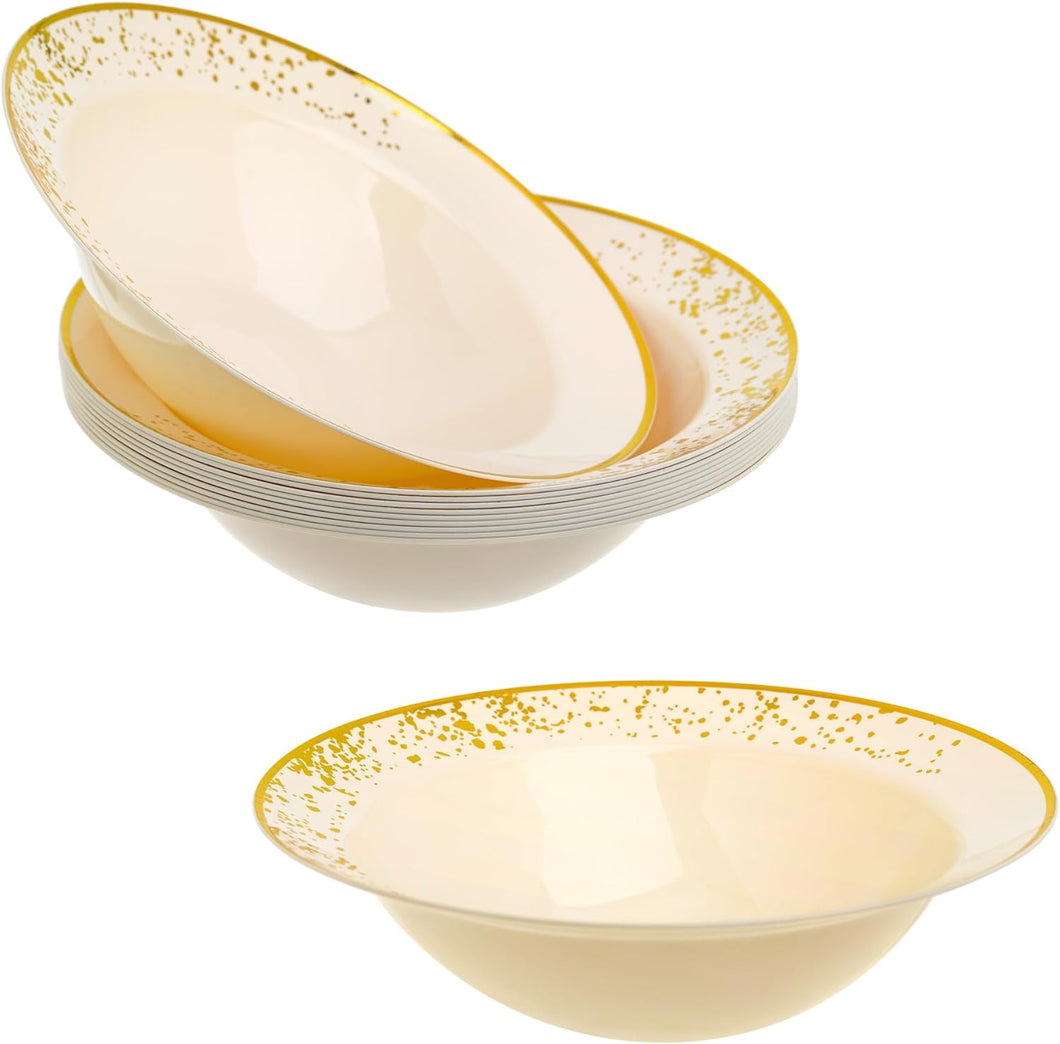 10oz Round Sparkle Ivory/Gold Reusable Bowls (Pack of 10)