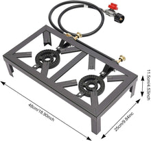 Load image into Gallery viewer, Portable Camping 2 Burner Stove for Outdoor BBQ Cooker Cast Iron Commercial Portable Camping Stove With Regulator Hose Gas Cooker
