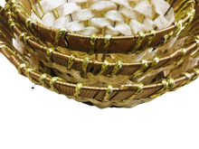 Load image into Gallery viewer, Set of 3 x Brown/Cream Round Small Baskets with Gold Foil Lining (3 sizes)
