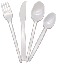 Load image into Gallery viewer, Assorted Plastic Reusable White Spoons/Forks/Knives/Teaspoons "Economy Value" (Pack of 80)
