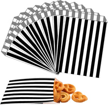 Load image into Gallery viewer, 5" x 7" Black Candy Stripe Paper Sweet Bags
