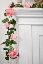 Load image into Gallery viewer, 180cm Fake Silk Roses Ivy Vine LIGHT PINK Artificial Flowers with Green Leaves for Home Wedding Decoration Hanging Garland
