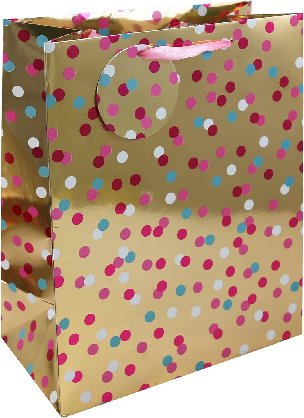 Medium Gold with Pink Spots Gift Bags 25x21x10cm (Pack of 6)