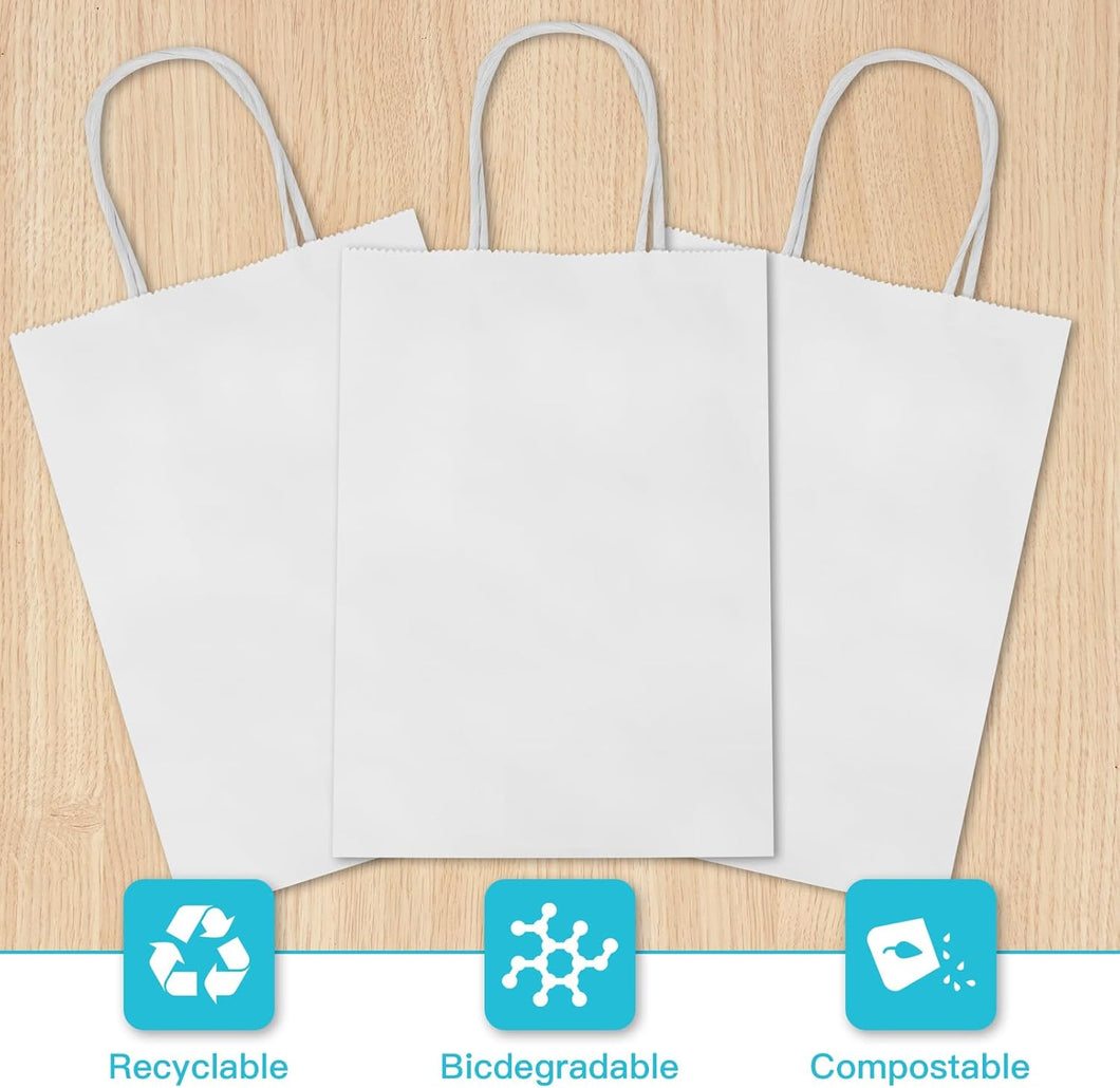 WHOLESALE Pack of 12 x White Paper Bags for Gifts, Food & Sweets, Strong Carrier Bags with Twisted Handles for Kid Parties, Weddings, 27x21x11cm