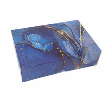 Load image into Gallery viewer, 7&quot; x 5&quot; x 2&quot; Rectangular Blue Marble Print Effect Mithai (Indian Sweet) Box
