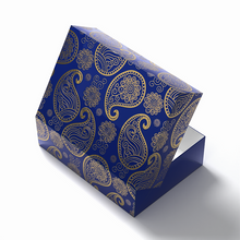 Load image into Gallery viewer, 7&quot; x 5&quot; x 2&quot; Rectangular Blue/Gold Mithai (Indian Sweet) Box
