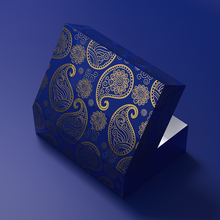 Load image into Gallery viewer, 7&quot; x 5&quot; x 2&quot; Rectangular Blue/Gold Mithai (Indian Sweet) Box
