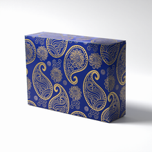 Load image into Gallery viewer, 7&quot; x 5&quot; x 2&quot; Rectangular Blue/Gold Mithai (Indian Sweet) Box
