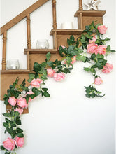 Load image into Gallery viewer, 180cm Fake Silk Roses Ivy Vine LIGHT PINK Artificial Flowers with Green Leaves for Home Wedding Decoration Hanging Garland
