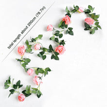 Load image into Gallery viewer, 180cm Fake Silk Roses Ivy Vine LIGHT PINK Artificial Flowers with Green Leaves for Home Wedding Decoration Hanging Garland
