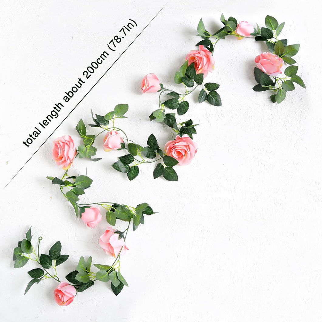 180cm Fake Silk Roses Ivy Vine LIGHT PINK Artificial Flowers with Green Leaves for Home Wedding Decoration Hanging Garland