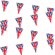 Load image into Gallery viewer, Union Jack Polyester Cloth Triangle Bunting (10 metres long) with 30 Flags
