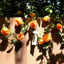Load image into Gallery viewer, 180cm Fake Silk Roses Ivy Vine ORANGE Artificial Flowers with Green Leaves for Home Wedding Decoration Hanging Garland
