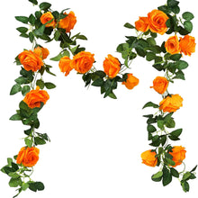 Load image into Gallery viewer, 180cm Fake Silk Roses Ivy Vine ORANGE Artificial Flowers with Green Leaves for Home Wedding Decoration Hanging Garland

