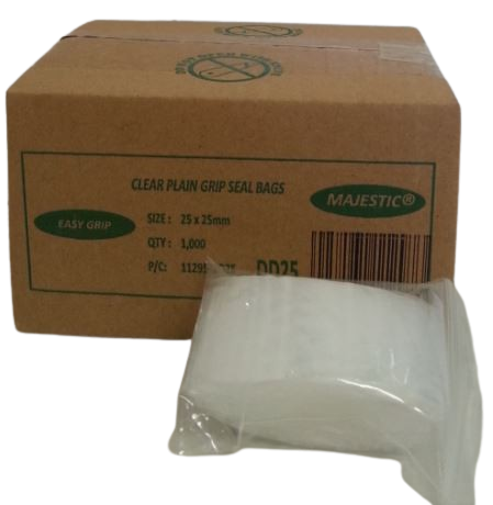 25mm x 25mm Easy Grip Seal Clear Bags (Box of 1000 apx.)