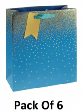 Medium Teal Ombre with Gold Stars Gift Bags 25x21x10cm (Pack of 6)