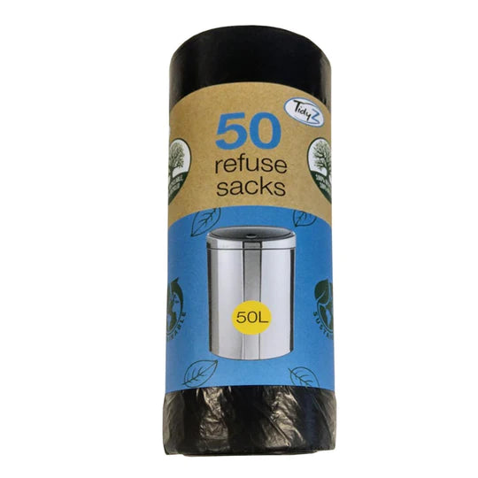 50 x Thin Black Refuse Bags on a Roll (50 litres)