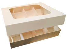 Load image into Gallery viewer, Square White Cardboard Window Box 8&quot; x 8&quot; x 1.5&quot; with 16 holes
