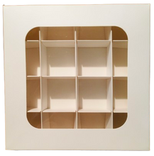 Load image into Gallery viewer, Square White Cardboard Window Box 8&quot; x 8&quot; x 1.5&quot; with 16 holes
